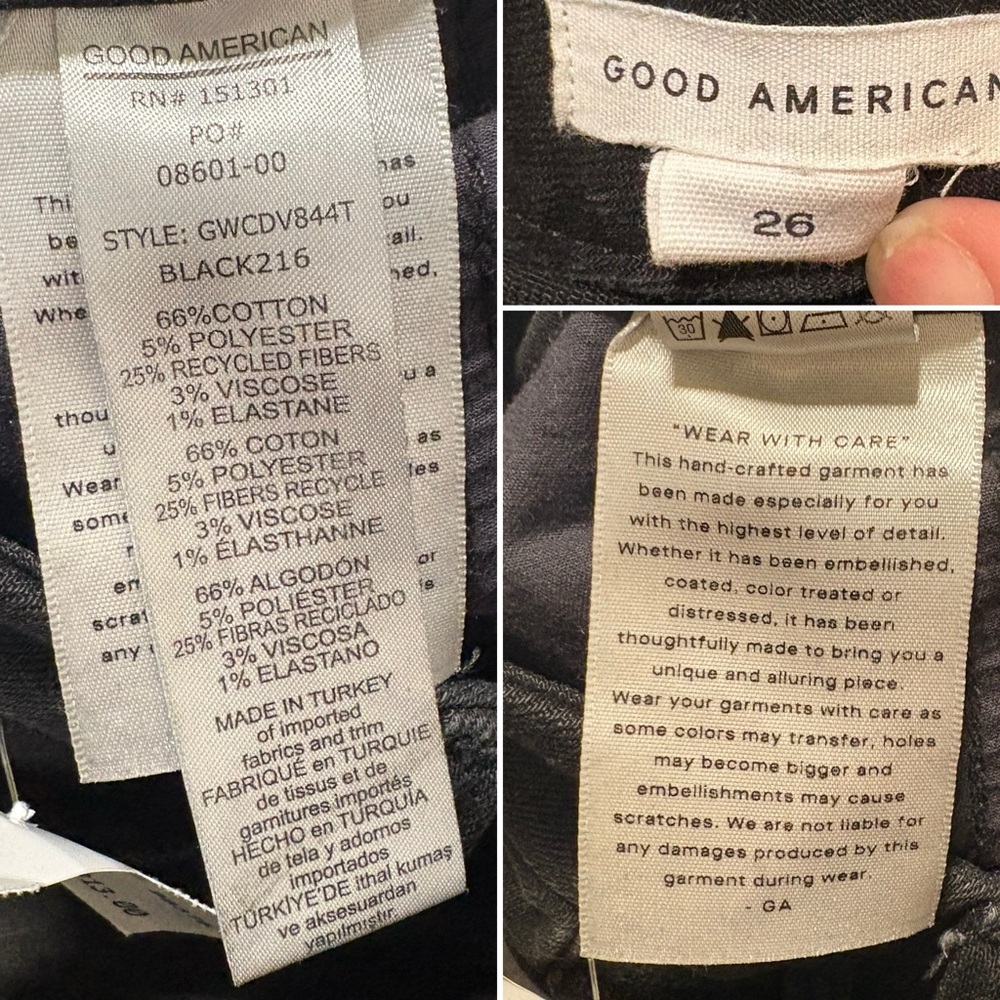 Good American Good Waist Crop Black 216 Raw Hem High Rise Skinny Jeans GWCDV844T - Picture 8 of 8